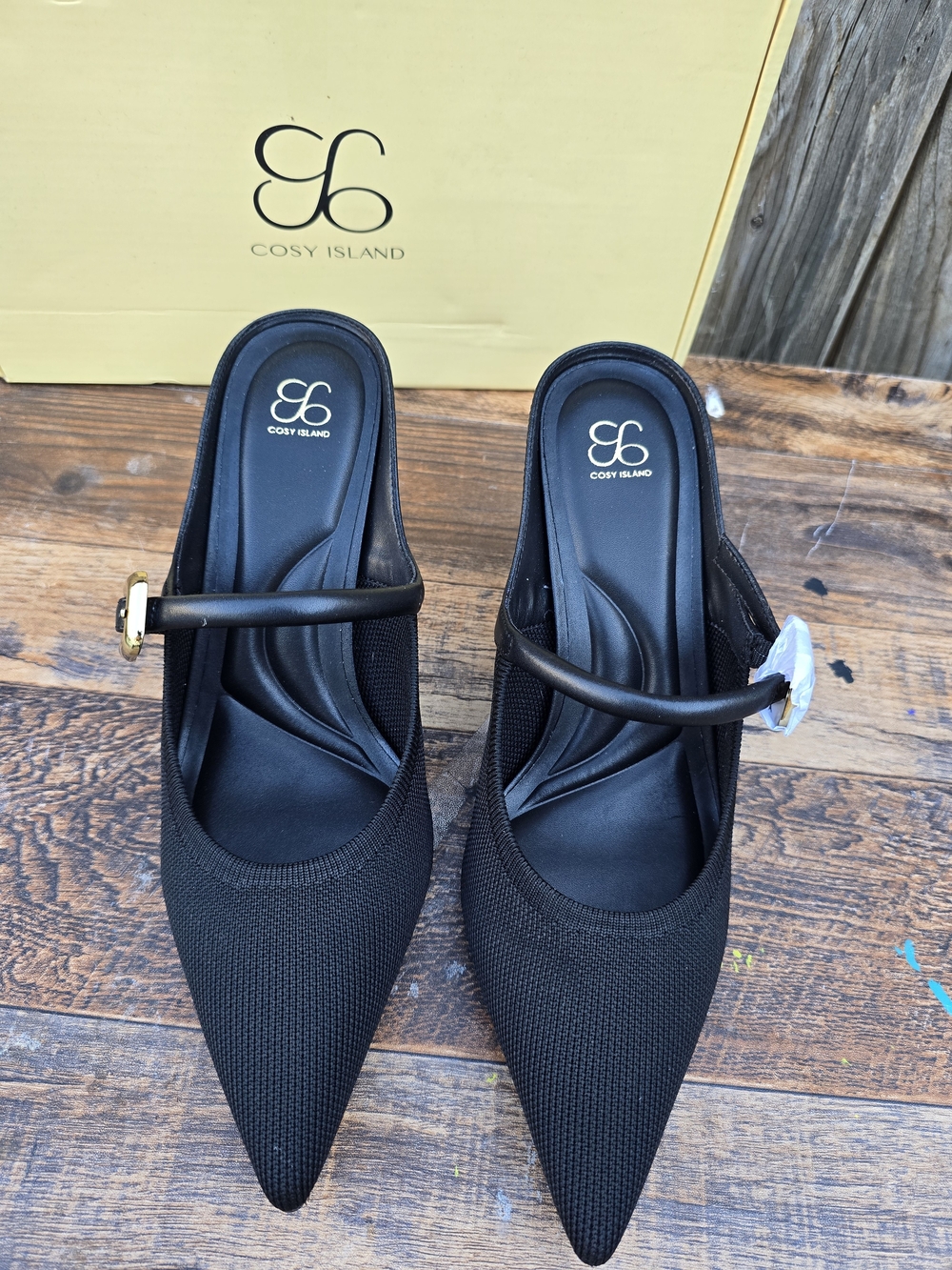 Cozy Island GraceLihte Black Mesh Pointed Toe Mule Heels Size 7.5 - Picture 3 of 13